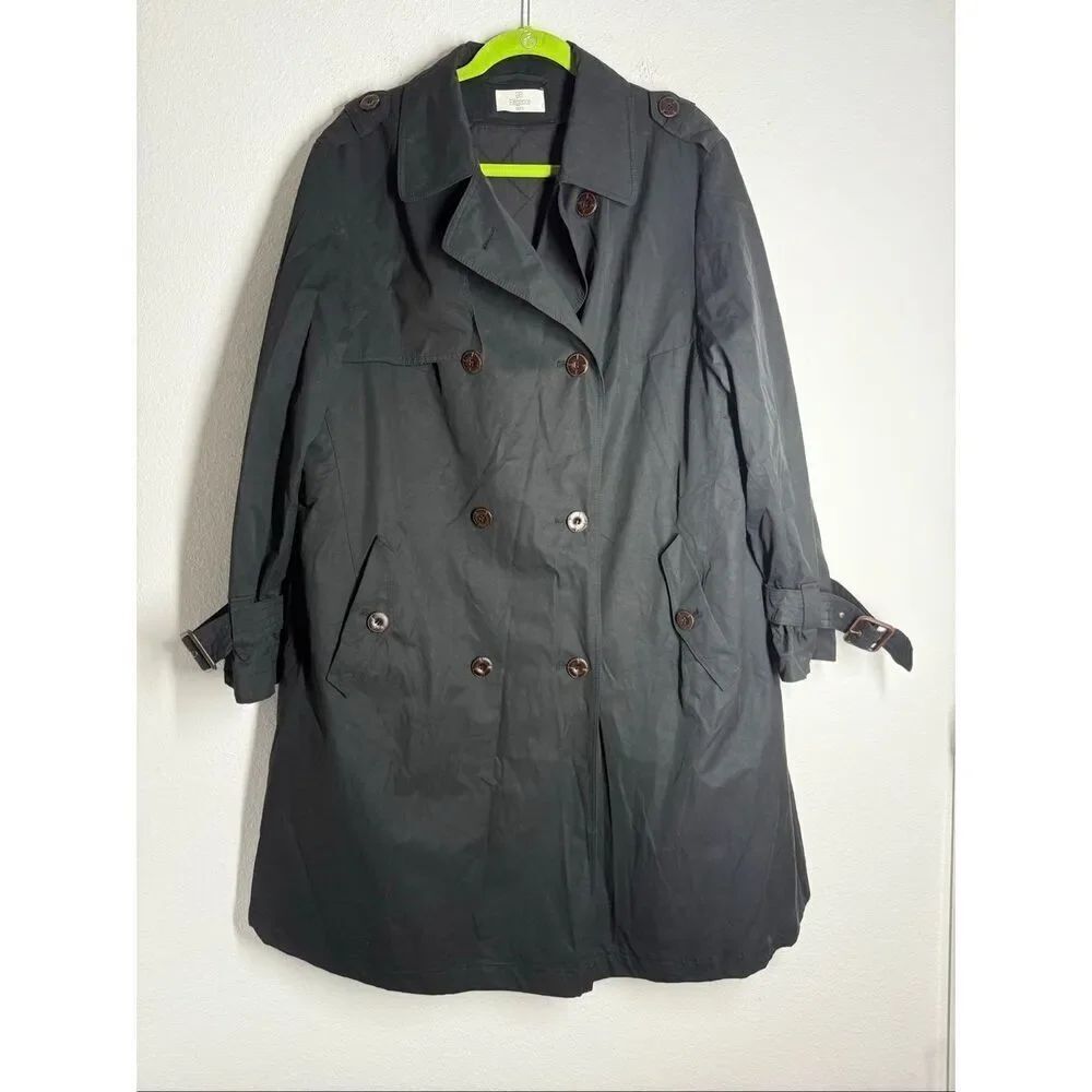 Vintage Elégance Paris Black Double Breasted Lined Trench Coat Sz16 US See Notes